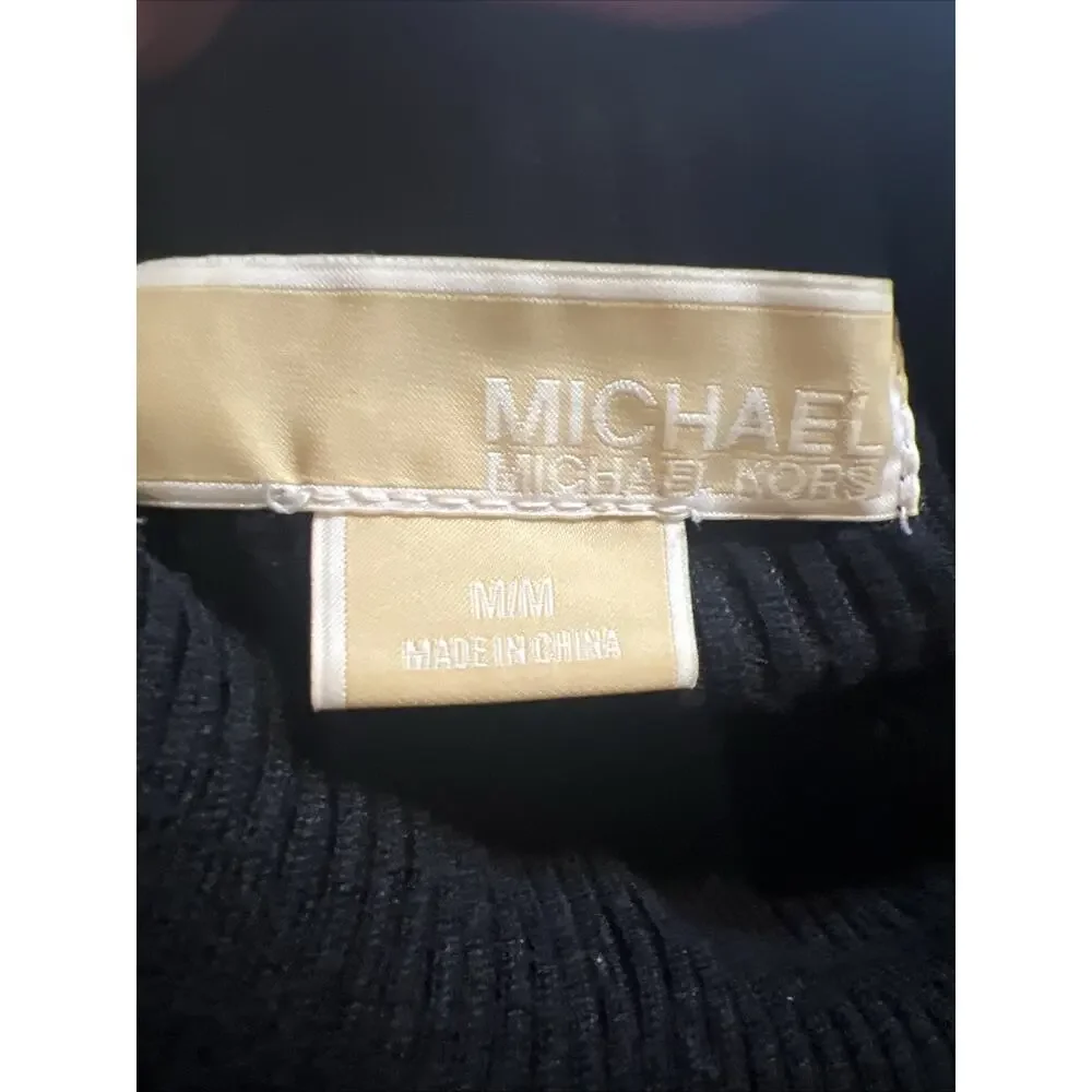 Michael Kors‎ Black Dress Medium Turtleneck Drop Waist Sweater Top Retro